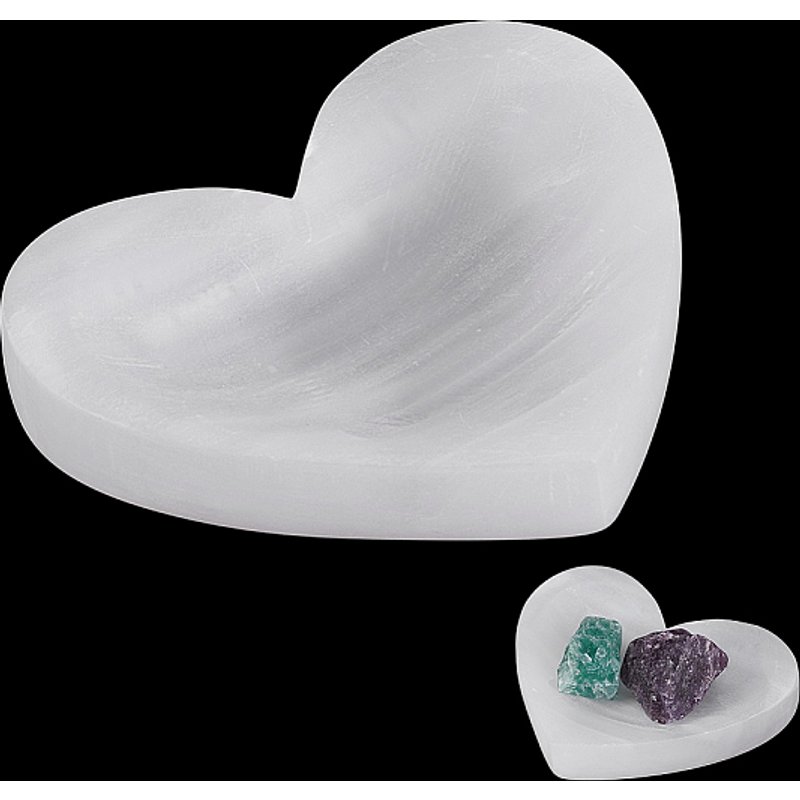 Bols décoratifs en sélénite naturel en forme de cœur pour le rangement de bijoux — Rangement et présentation