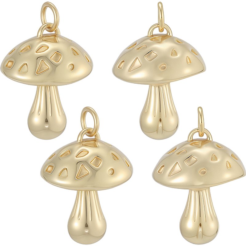 8Pcs Charms Champignon, Pendentifs en Laiton, Plaqué Or 18K — Breloques et pendentifs