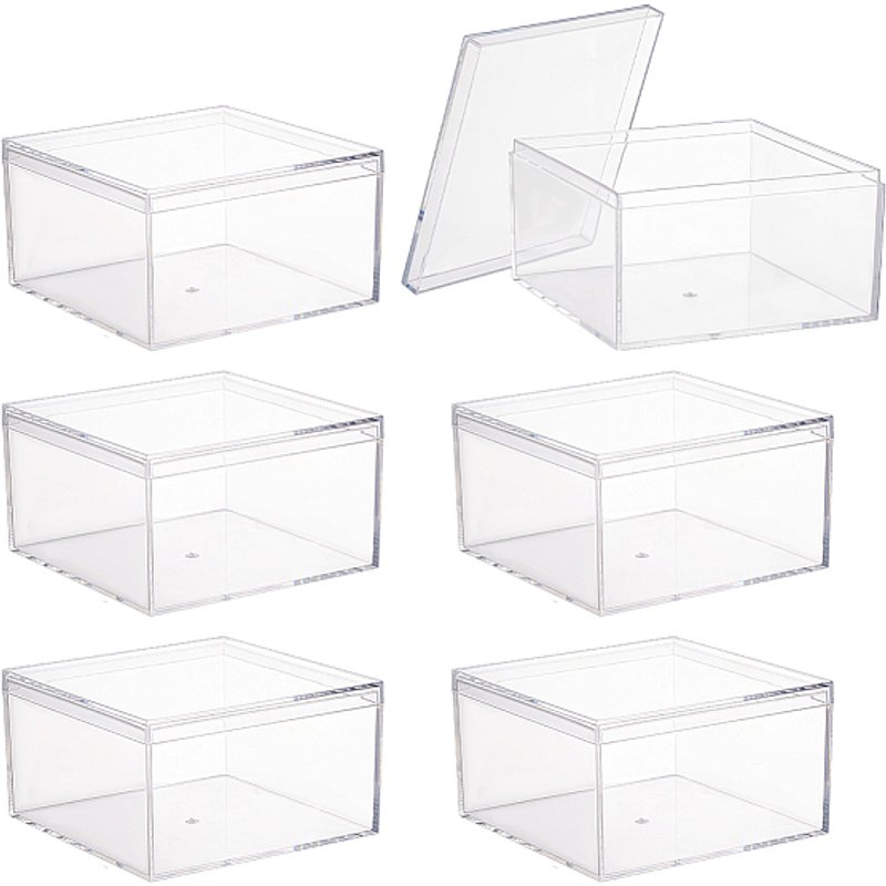 PH PandaHall 6pcs Boîtes de Rangement en Acrylique Transparent avec Couvercles — Boîte à bijoux