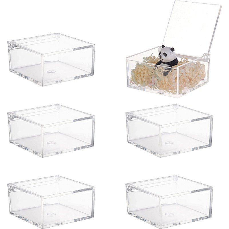 Boîte d'emballage acrylique transparente avec couvercle rabattable, carrée, claire — Boîte à bijoux