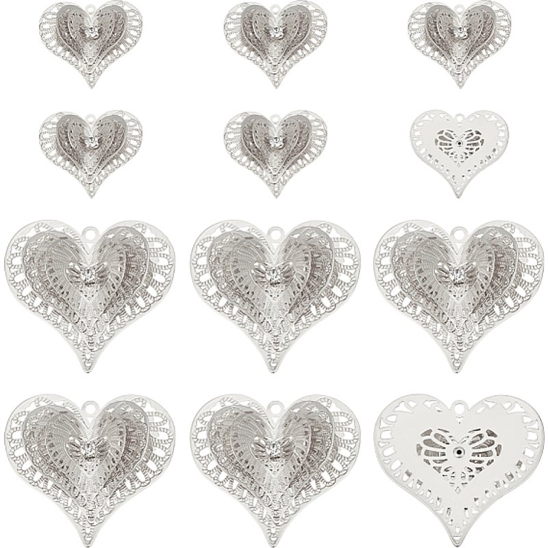 Brass Pendants with Crystal Rhinestone - 12 Pcs, 2 Styles