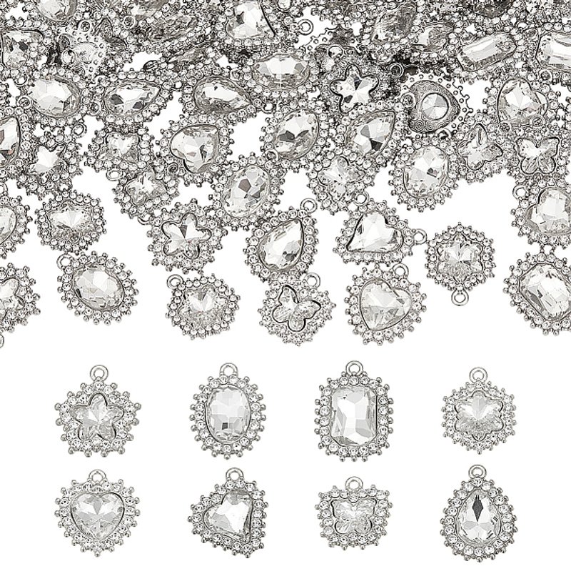 Ensemble de 40 Pendentifs en Alliage avec Strass en 8 Formes Variées — Breloques et pendentifs