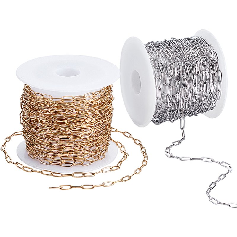 10m Stainless Steel Cable Chains, Soldered, Golden & Steel Color
