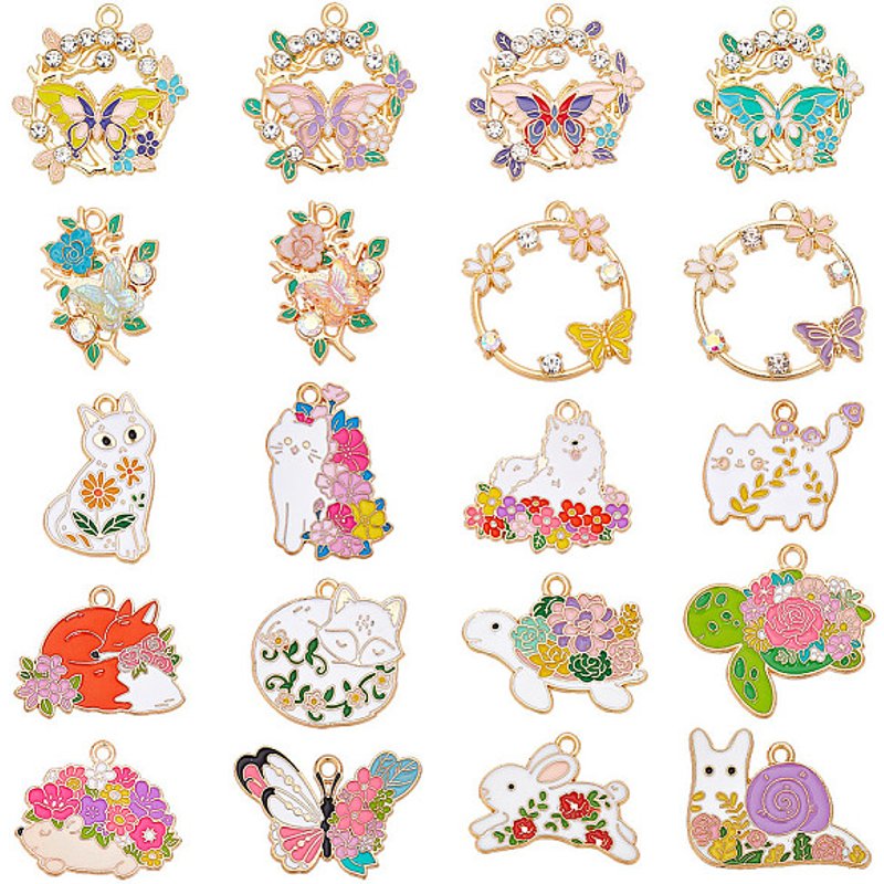 26Pcs Pendentifs en Émail Alliage avec Rhinestone en Formes Mixtes — Breloques et pendentifs