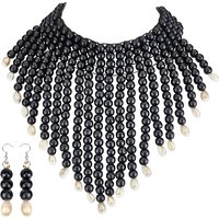 Ensemble de collier en perles de bois ethniques et boucles d'oreilles, noir — Bijoux fantaisie