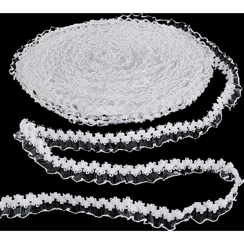 25M Polyester Elastic Lace Trim Ribbons, White, 5/8 inch