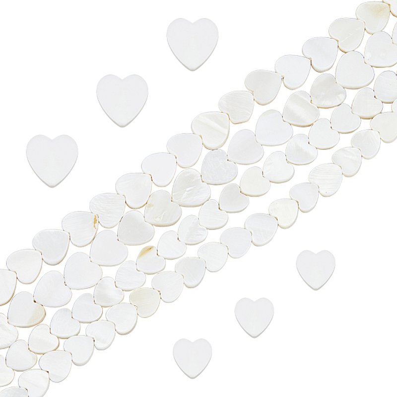 Brins de perles en coquillage d'eau douce naturel, cœur, blanc, 2 styles — Perles à bijoux