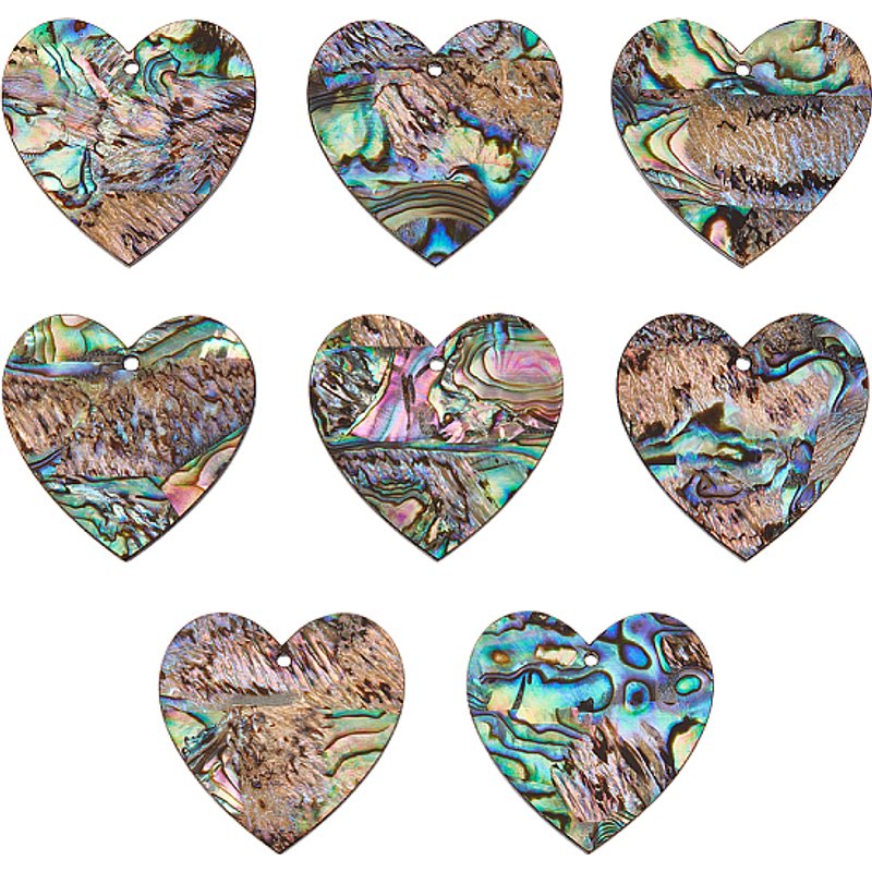 8 Natural Paua Shell Heart Pendants with Resin Back — Charms & Pendants
