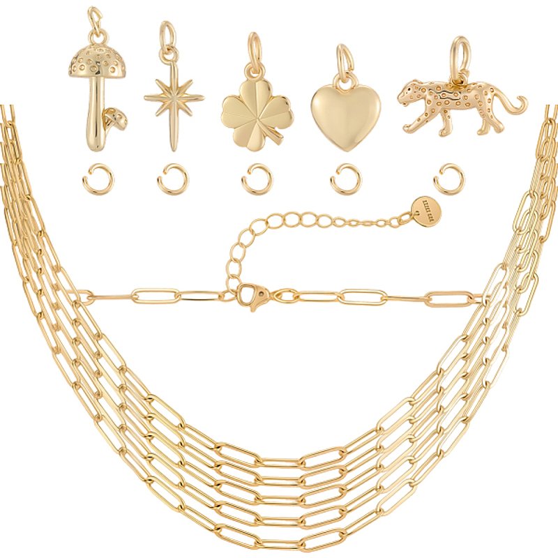 DIY Necklace Making Kit with Stainless Steel Chain and Brass Pendants — Jewelry Making Tools