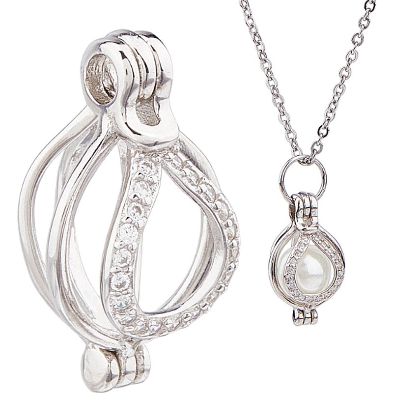 Rhodium Plated Sterling Silver Teardrop Cage Pendant — Charms & Pendants
