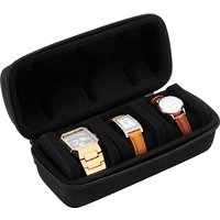 3-Slot Oxford Cloth Watch Roll Travel Case with Zipper, Black — Jewelry Box
