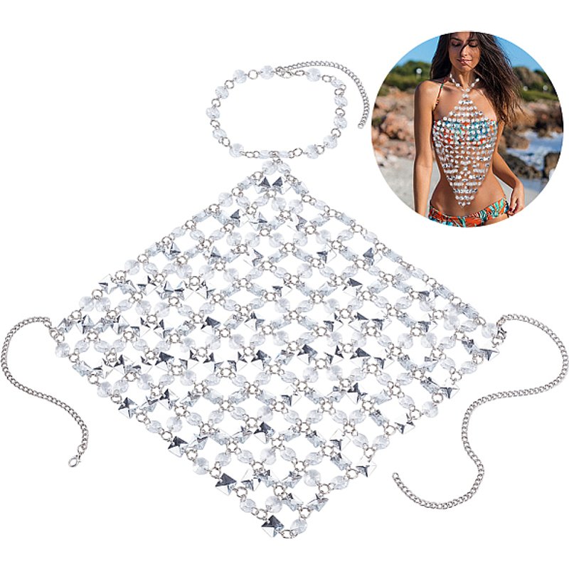 Iron & Clear Acrylic Chest Bikini Body Chains for Women, Platinum — Costume Jewelry