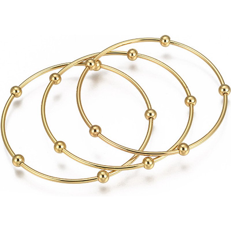 Ensemble de Bracelets en Acier Inoxydable 201 avec Perles Rondes - Doré - 3pcs — Bracelet Femme