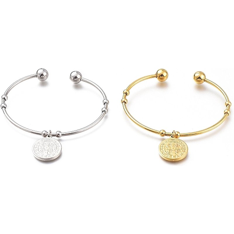 Bracelets en Acier Inoxydable 201 avec Médaille de Saint Benoît — Bracelet Femme