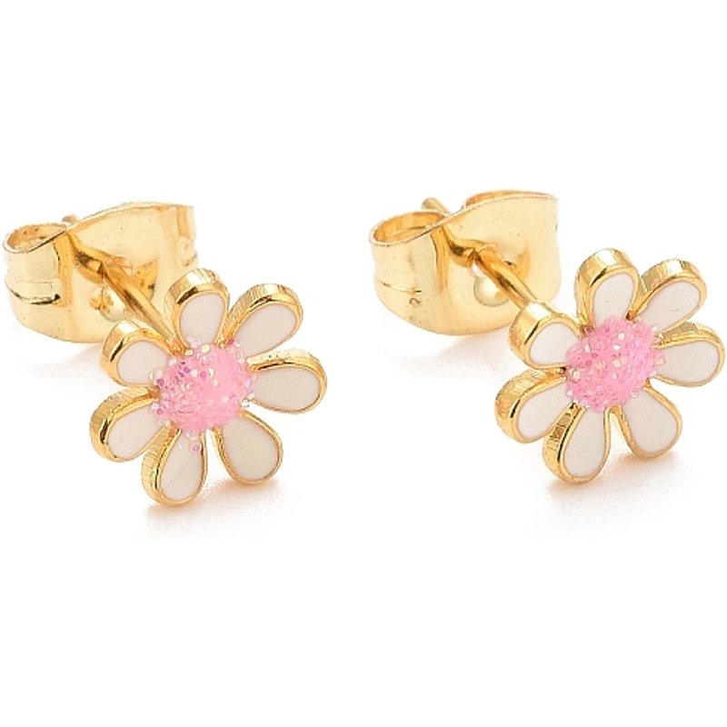 304 Stainless Steel Enamel Daisy Flower Stud Earrings — Costume Jewelry