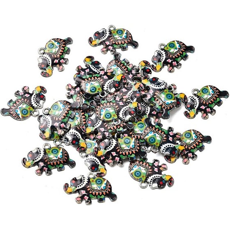 Platinum Tone Alloy Enamel Elephant Charms, 56pcs Set — Charms & Pendants