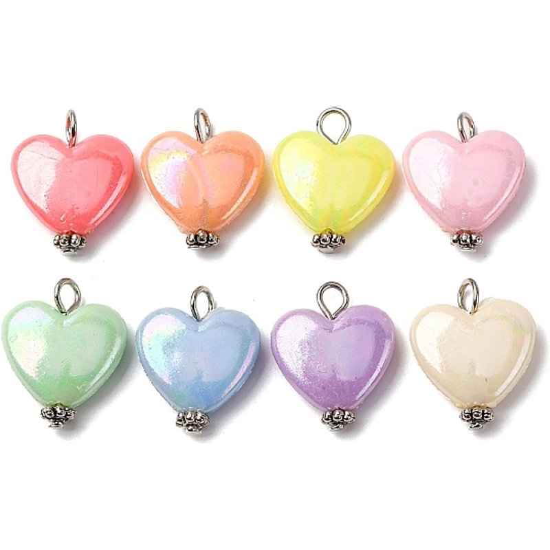 Pendentifs en acrylique opaque en forme de cœur avec trou en fer et alliage tibétain — Breloques et pendentifs