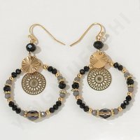 Brass Glass Flat Round Dangle Earrings with Rondelle Beads — Stud Earrings