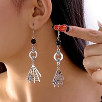 Halloween Skull Dangle Earrings with Resin Beads in Antique Silver — Costume Jewelry