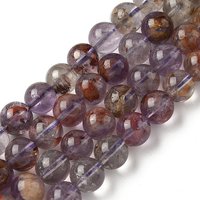 Natural Purple Lodolite Quartz Beads Strands, Round, 10mm