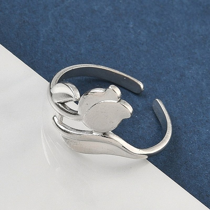304 Stainless Steel Open Cuff Ring for Women, Flower Design — Costume Jewelry