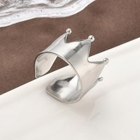 304 Stainless Steel Open Cuff Ring for Women, Adjustable Crown Design
