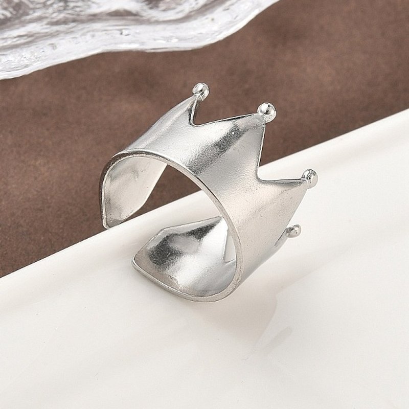Bague ouverte en acier inoxydable 304 pour femmes, design couronne ajustable — Bijoux fantaisie