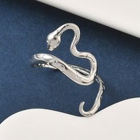 304 Stainless Steel Open Cuff Rings for Women, Snake Design