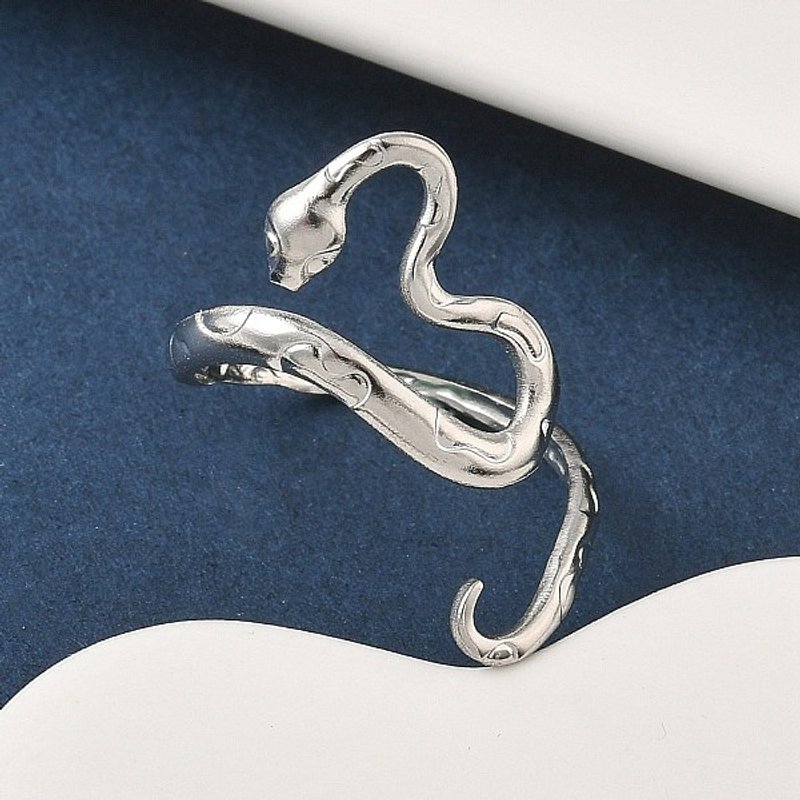 304 Stainless Steel Open Cuff Rings for Women, Snake Design — Costume Jewelry