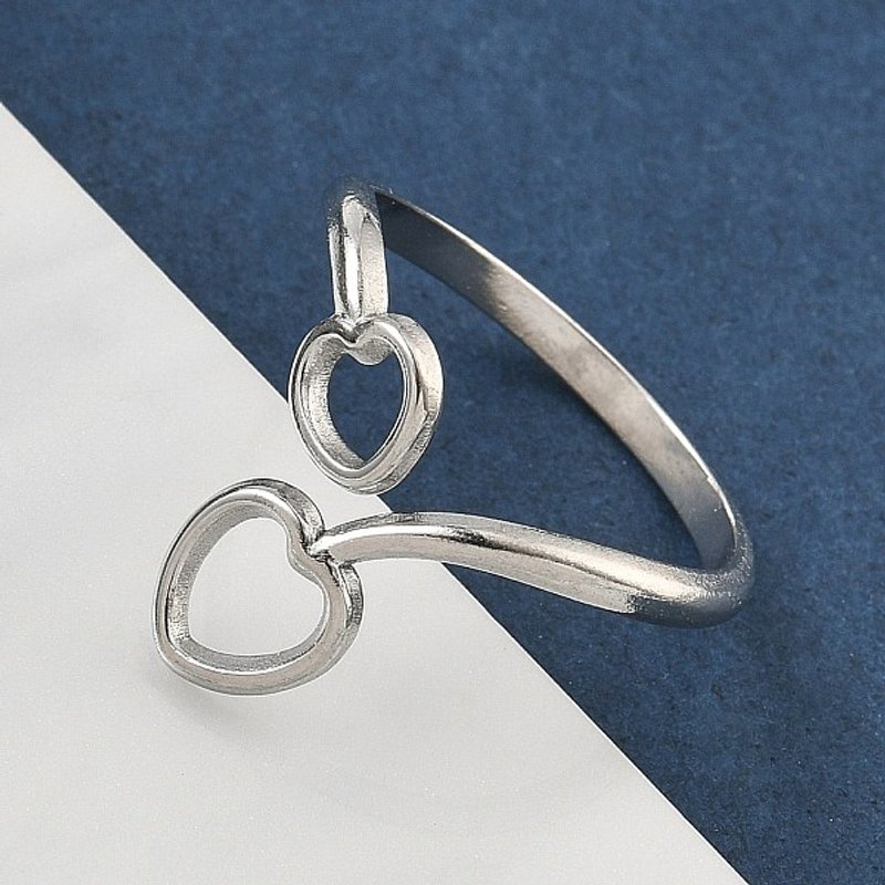 Bague ouverte en acier inoxydable 304 pour femmes, cœur, taille 7.5 — Bijoux fantaisie