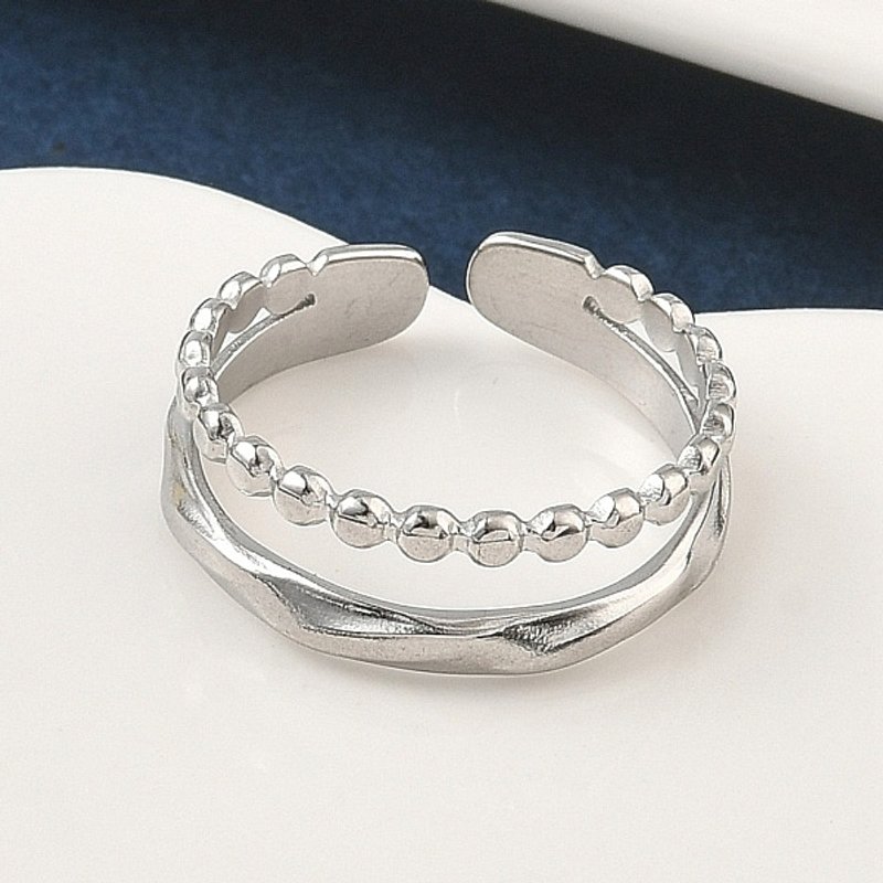 304 Stainless Steel Open Cuff Rings for Women, Adjustable 7mm — Costume Jewelry