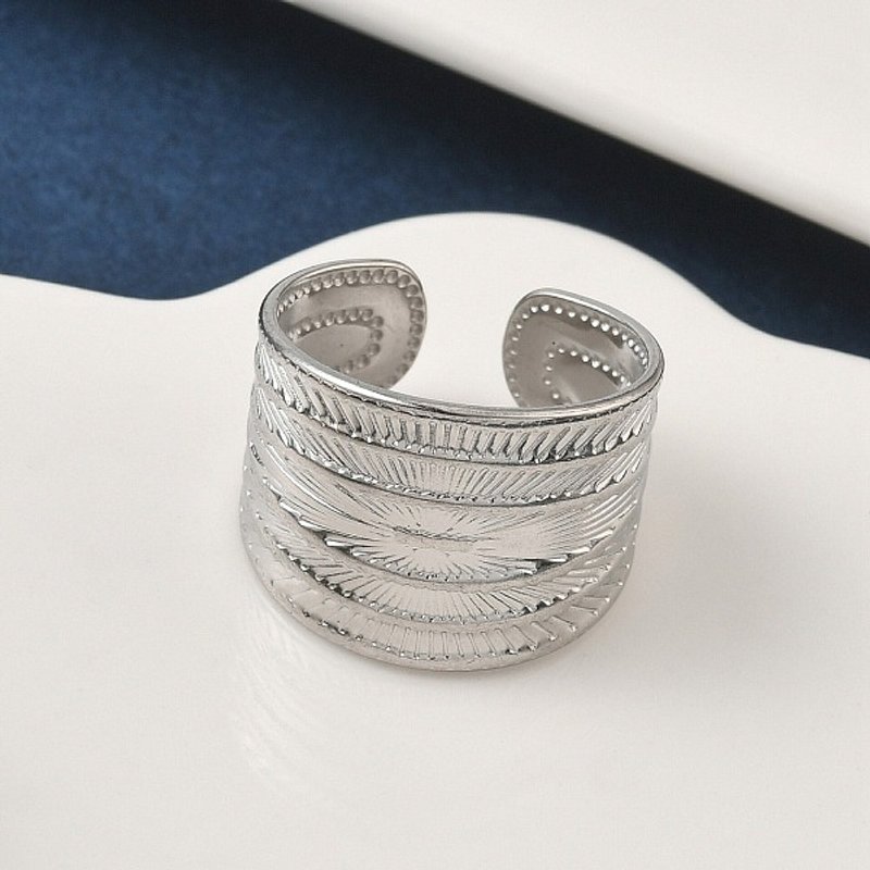 304 Stainless Steel Open Cuff Rings, Adjustable 15.5mm Diameter — Costume Jewelry