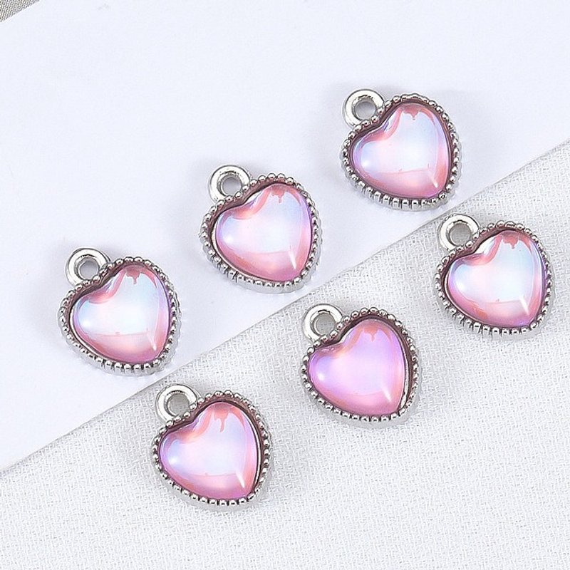 Charm en Verre Alliage en Forme de Coeur en Platine et Rose — Breloques et pendentifs