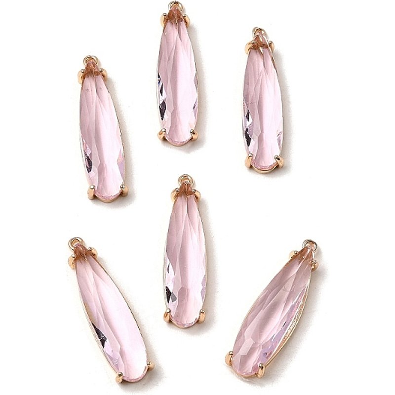 Pendants en verre de laiton en forme de goutte d'eau en rose perlé doré — Breloques et pendentifs