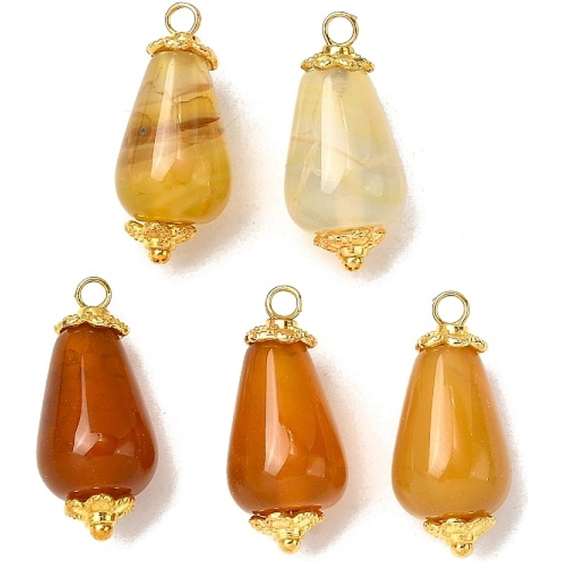 Pendants en agate craquelée naturelle en forme de goutte avec attaches en alliage — Breloques et pendentifs