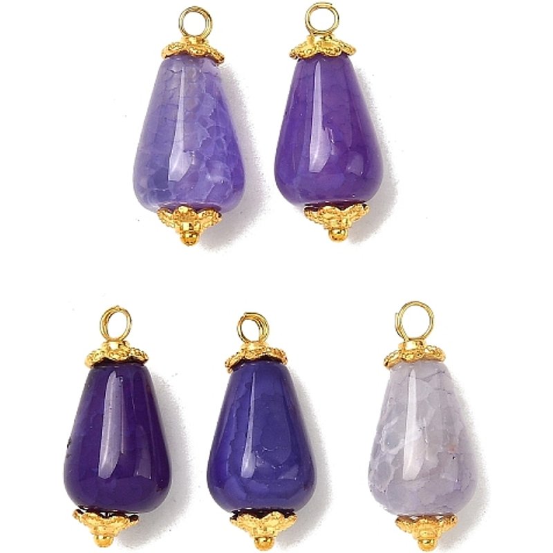 Natural Crackle Agate Teardrop Pendants with Alloy Findings — Charms & Pendants