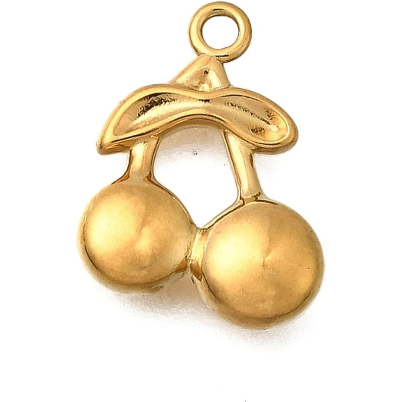 Charm en acier inoxydable 304 avec placage ionique doré - Cerise — Breloques et pendentifs