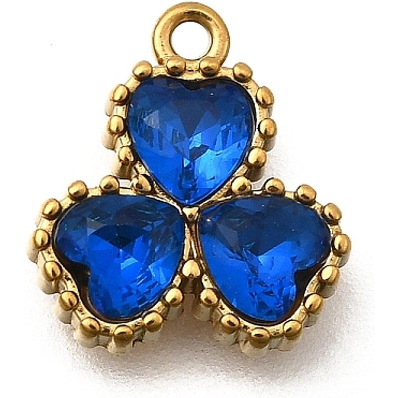 Pendentifs en Acier Inoxydable 304 avec Charms Trèfle et Zircon Cubique, Doré et Bleu — Breloques et pendentifs