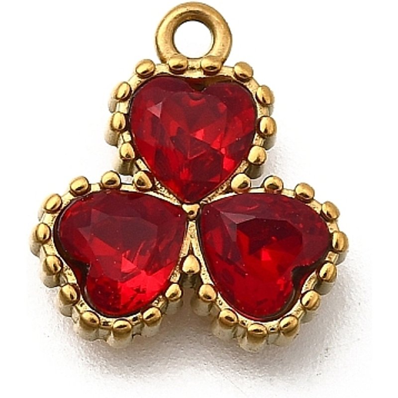 Pendentifs en Acier Inoxydable 304 avec Charms Trèfle et Zircon Cubique, Doré et Rouge — Breloques et pendentifs