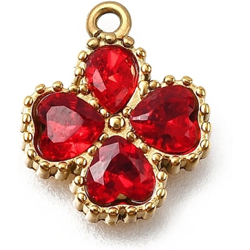 Pendentifs en Acier Inoxydable 304 avec Charms Trèfle et Zircon Cubique, Doré et Rouge — Breloques et pendentifs
