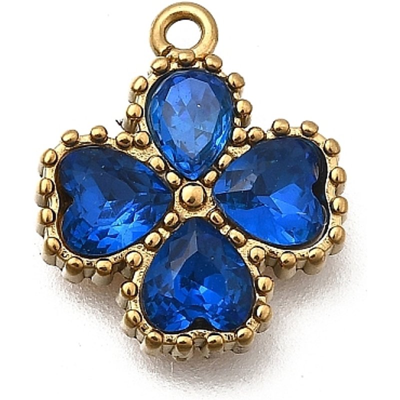 Pendentifs en Acier Inoxydable 304 avec Charms Trèfle en Zircon Cubique, Doré et Bleu — Breloques et pendentifs