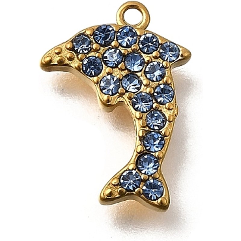 Charms Dauphin en Acier Inoxydable 304 avec Cubic Zirconia Micro Pave — Breloques et pendentifs