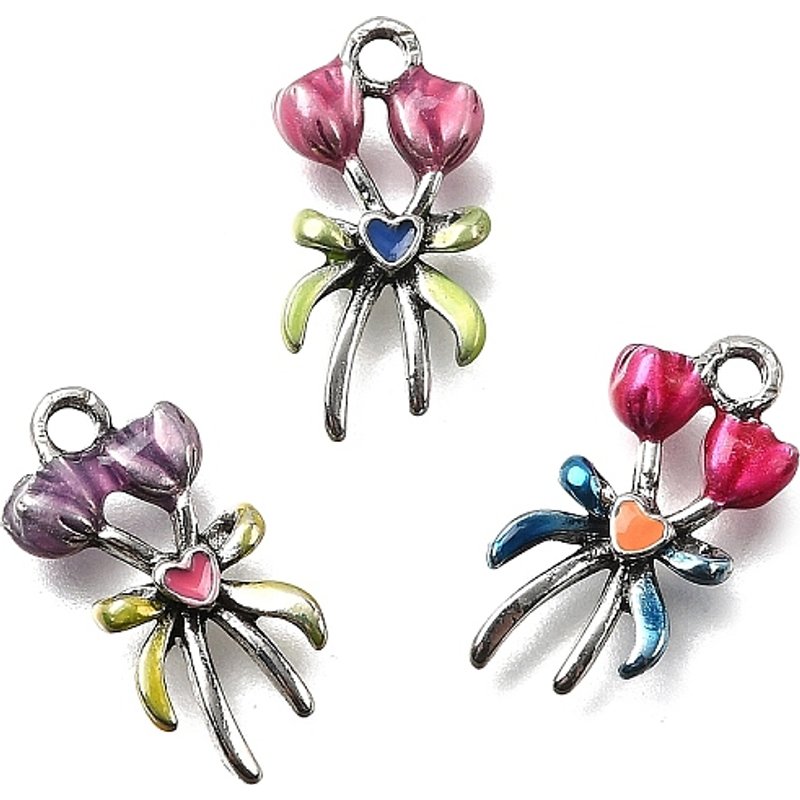 Pendentifs en Émail Alliage, Fleur, Couleurs Mélangées — Breloques et pendentifs