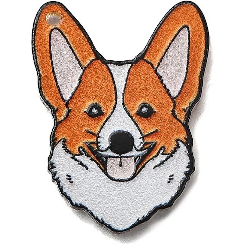 Pendentif en acrylique imprimé, chien, orange foncé — Breloques et pendentifs