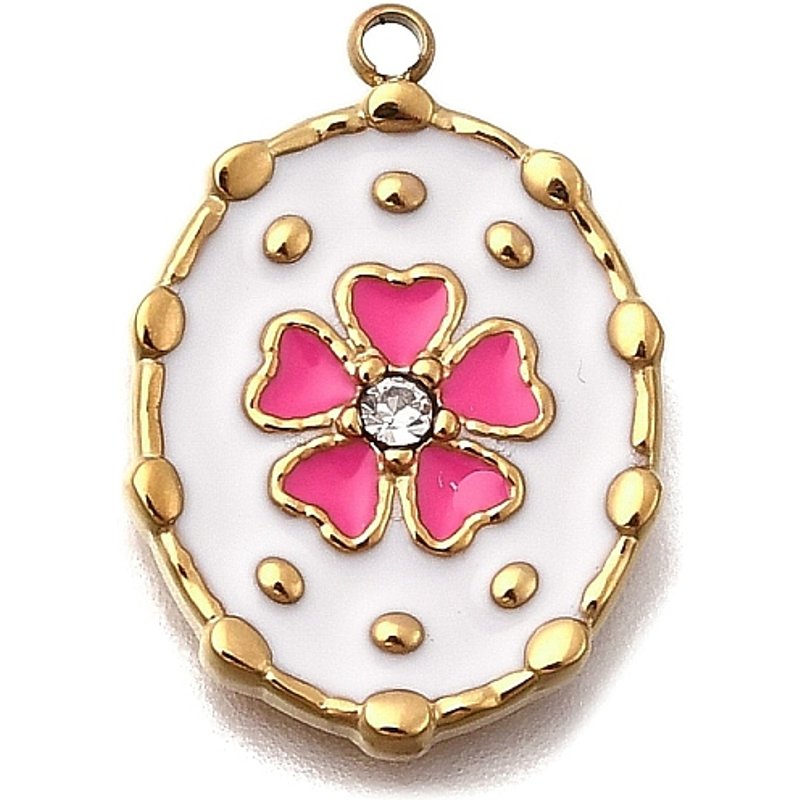 Pendentif en Émail avec Charm Fleur et Strass en Acier Inoxydable 304 — Breloques et pendentifs