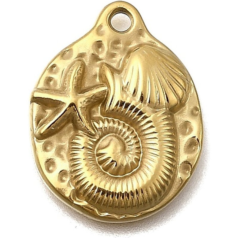 304 Stainless Steel Oval Pendants with Starfish and Shell Charms — Charms & Pendants