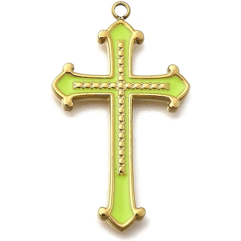 304 Stainless Steel Enamel Cross Charm Pendant in Golden and Green Yellow — Charms & Pendants