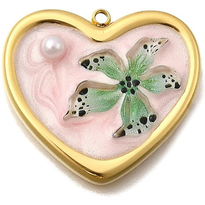 Pendentif en Acier Inoxydable 304 en Forme de Cœur avec Fleur — Breloques et pendentifs