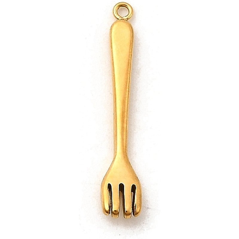 Pendentif en Acier Inoxydable 304, Fourchette Dorée, 27x5x3mm — Breloques et pendentifs