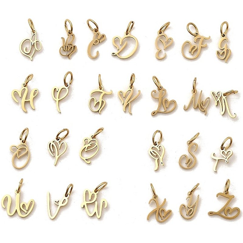 Ensemble de 26 Charms en Acier Inoxydable Doré A-Z avec Anneaux — Breloques et pendentifs